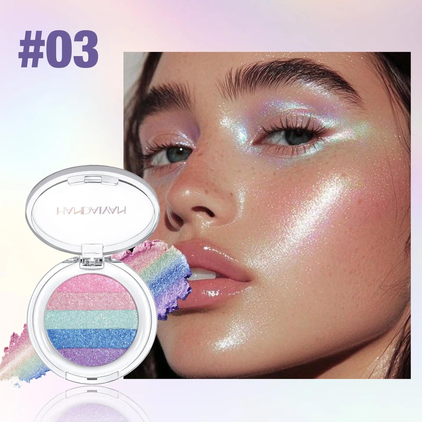HANDAIYAN Color-Shifting Diamond Rainbow Eyeshadow Palette & Multi-Chrome Face Highlighter Palette — Versatile, Long-Lasting Pigmentation, High Saturation; Mix and Match to Create Your Own Signature Iridescent Look.