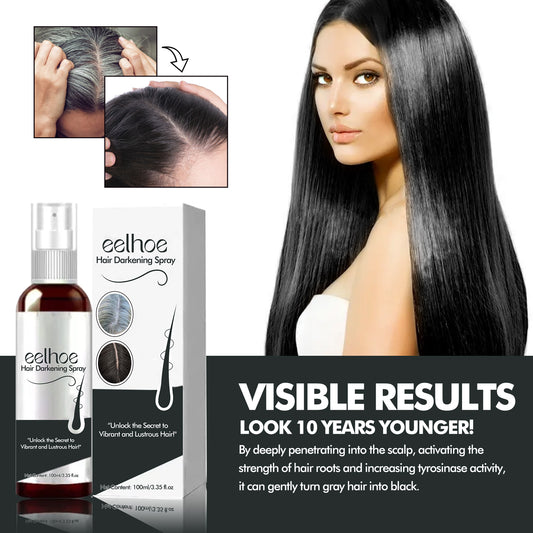 GDBadais Hair Darkening Spray, Natural Black Hair Cover White Hair Smooth Shiny Moisturizing Dense Hair Conditioning Spray