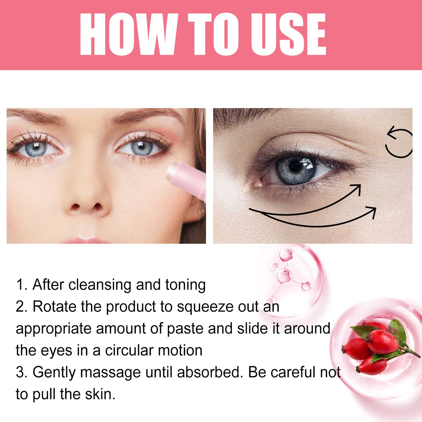 GDBadais Rosehip Eye Cream Stick, Eye Area Moisturizing Light Line Dark Circles Lift Firming Eye Cream