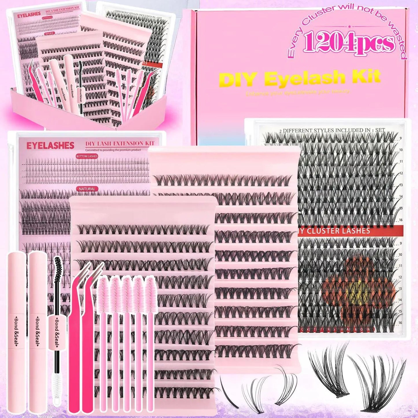 Amazing value eyelash set! A 6-box mixed gift set containing 2080 lashes, including two sets of tools: a volumizing set and a natural/mixed set for lower lashes. D-curl, suitable for all makeup looks and beginners.