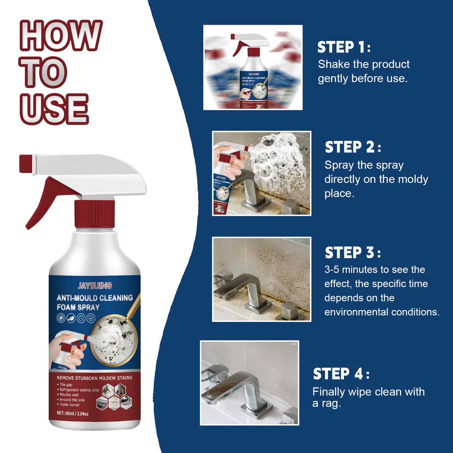GDBadais Foam Cleaning Mold Remover Spray, Ceramic Tile Wall Bathroom Silicone Multi-Purpose Cleaning Mold Remover Spray