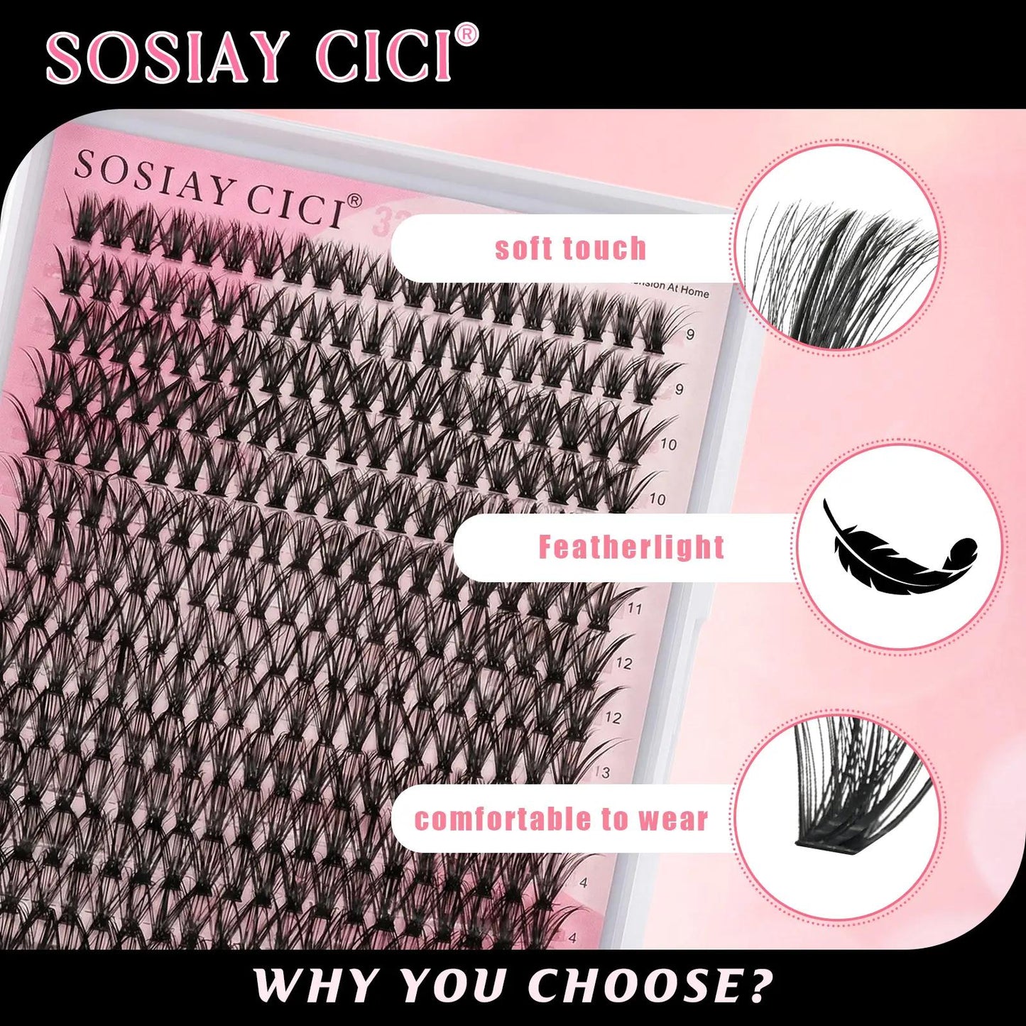 SOSIAY CICI Volumizing 40D Curled Single Lashes 320 Pieces Comic Book Lash Kit with Free Glue & Remover for Beginners HALIDAYHAUL Gift - Cosmetic
