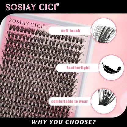 SOSIAY CICI Volumizing 40D Curled Single Lashes 320 Pieces Comic Book Lash Kit with Free Glue & Remover for Beginners HALIDAYHAUL Gift - Cosmetic