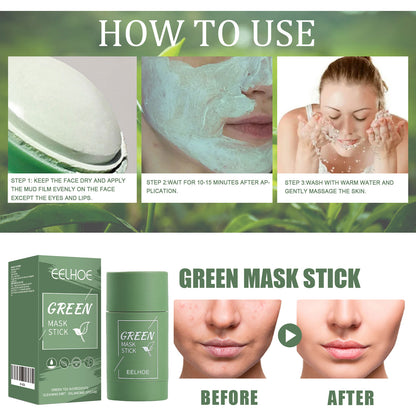 GDBadais Green Tea Solid Mask, Deep Cleansing Hydrating Mask Stick Pore-Narrowing Paste Mask Stick