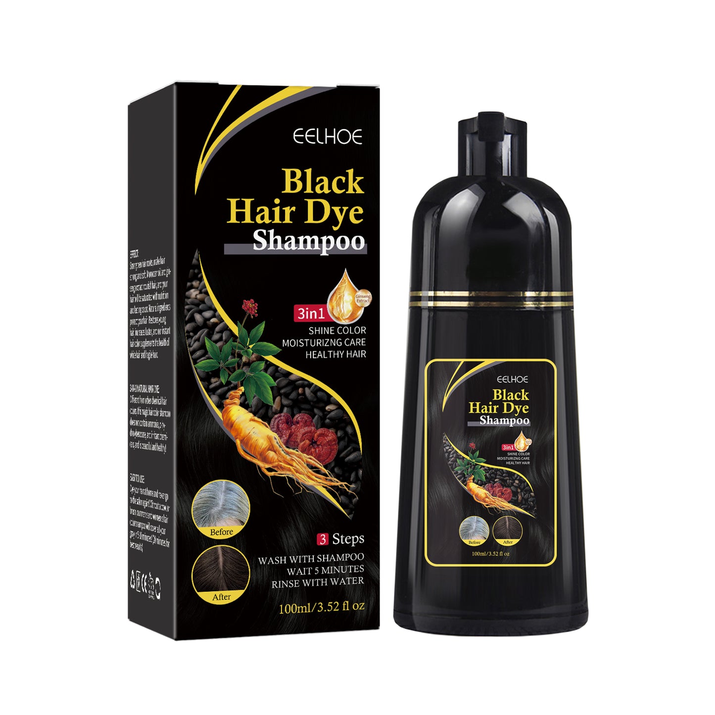 GDBadais Black Hair Shampoo, Multiflorum Essence Moisturizing Nourishing Cleansing Repairing Black And Smooth Hair Shampoo