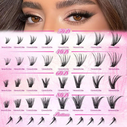 All-in-One Mixed Length Lash Clusters Kit Individual False Eyelash Extension Set, Wispy Volume Manga Ultra Dramatic Styles with Pikes Bottom Lashes, Includes Lash Bond&Seal, Remover, Tweezers, Brush, Eyelash Curler for Easy DIY At Home Lash Makeup
