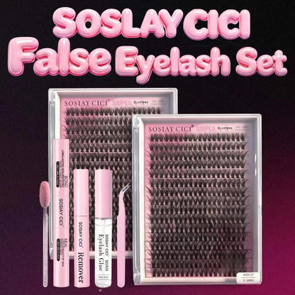 SOSLAYCICI Natural Cluster False Eyelashes D-Curl 320 pcs 40D Curl Mixed Lengths 9-10mm Ultra-Thin Bands DIY Kit with Bond Seal Tweezers Remover & Glue Beauty Supplies