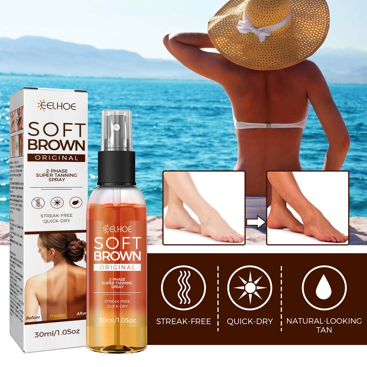 GDBadais Helps Tan Spray, Helps Black Refreshing Natural Bronzer Wheat Color Helps Tan Spray