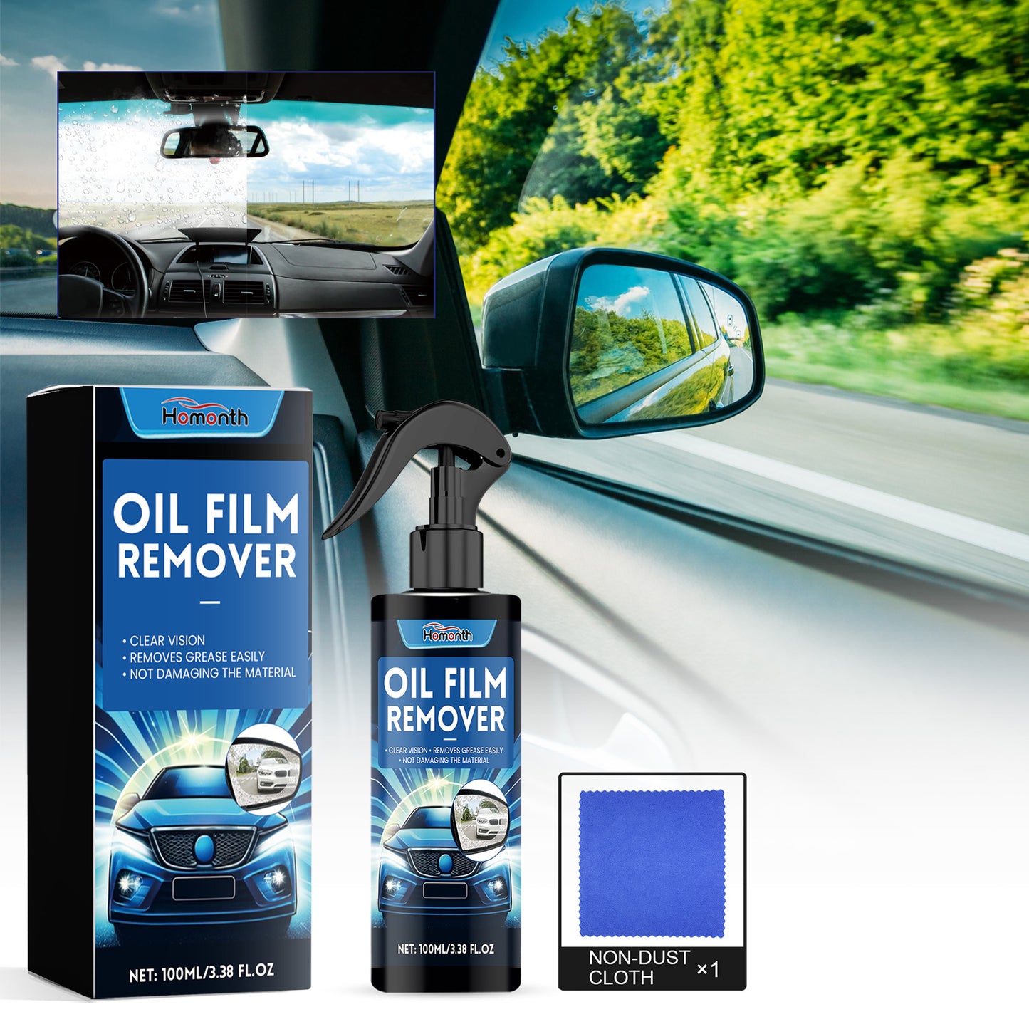 GDBadais Windshield Oil Film Cleaner, Car Windshield Dust Stains Oil Film Clean Liquid