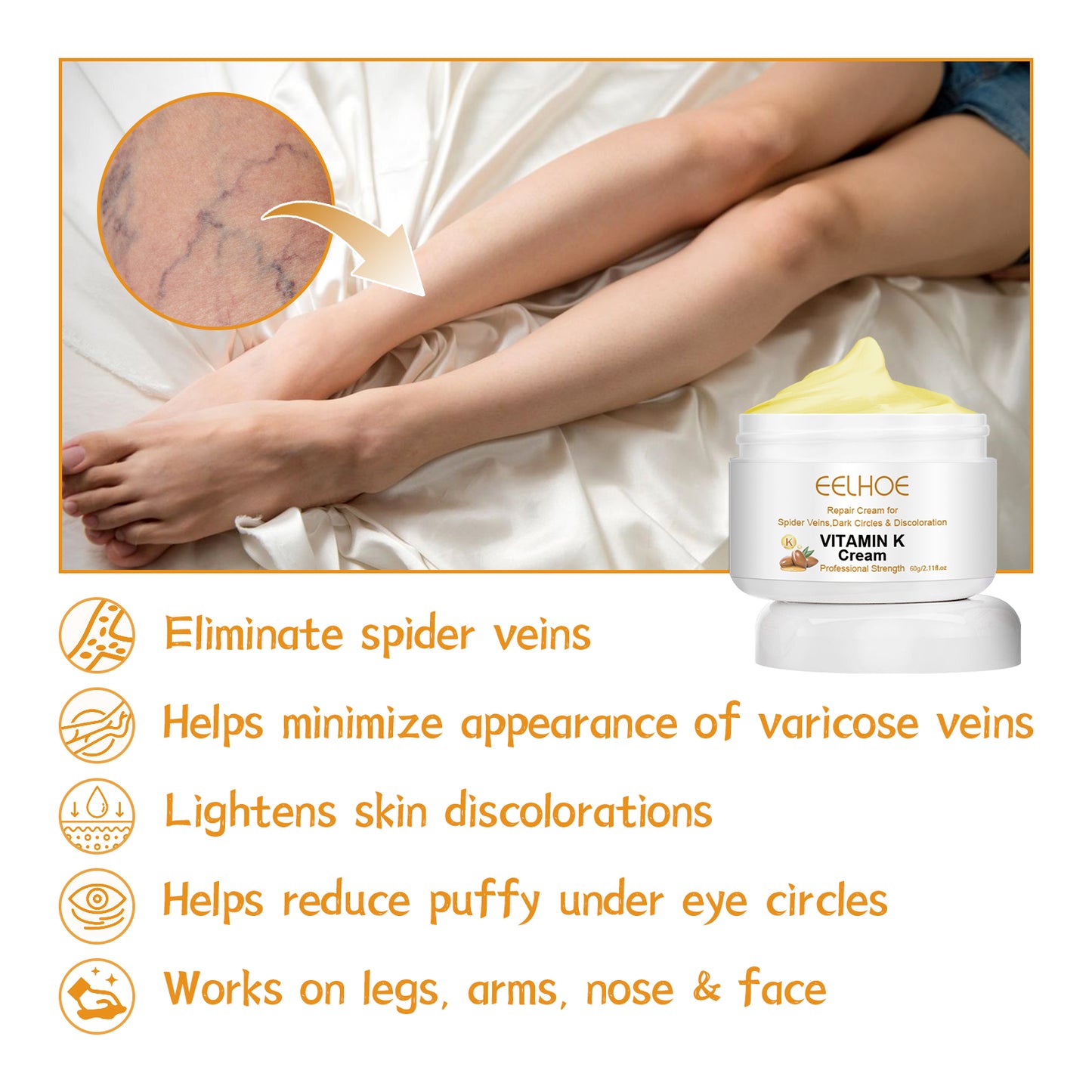 GDBadais Vitamin K Cream Skin Care For Sore And Swollen Legs Earthworm Leg Vein Massage Cream