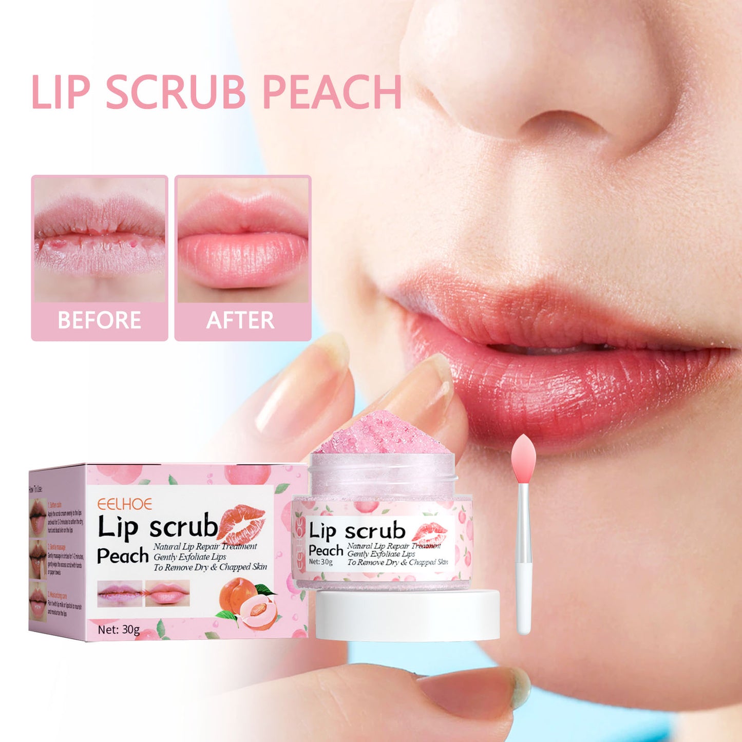 GDBadais Peach Lip Scrub Moisturizes The Lips, Hydrates The Lips, Lightens The Skin Around The Lips And Improves The Corners Of The Mouth