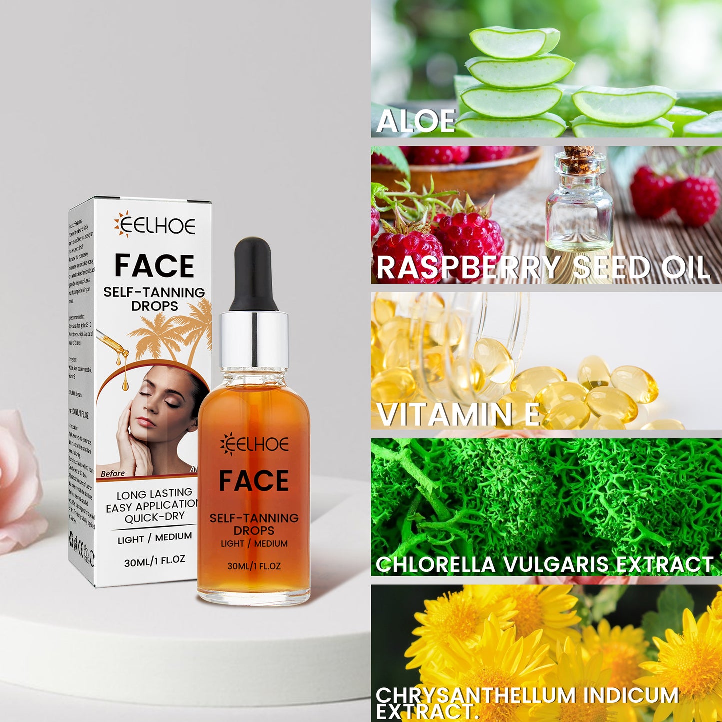 GDBadais Face Self-Tanning Drops, Natural Fashion Wheat Bronzer Moisturizing Skin Anti-Sunburn Solution
