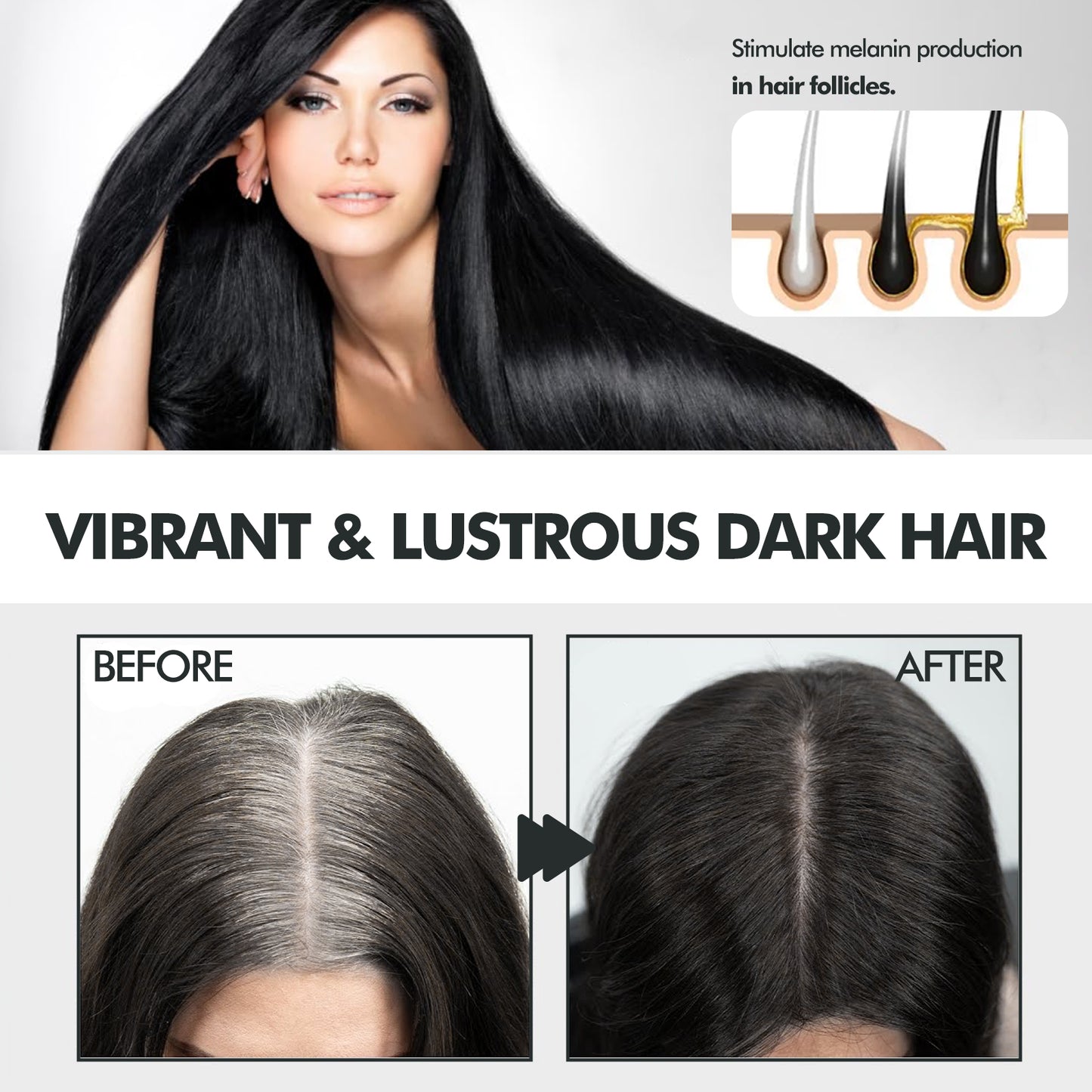 GDBadais Hair Darkening Spray, Natural Black Hair Cover White Hair Smooth Shiny Moisturizing Dense Hair Conditioning Spray