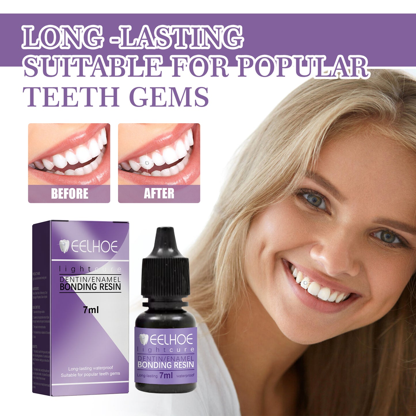GDBadais Tooth Gem Decorative Glue, DIY Fashionable Jewelry Bonding Teeth Gems Light Cured Adhesive Glue