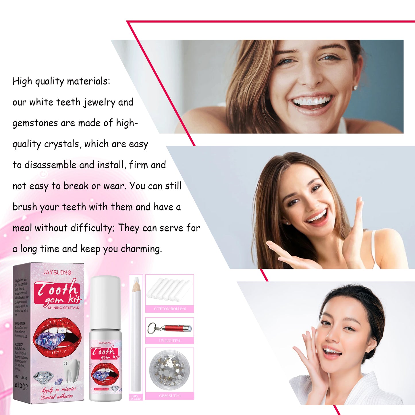 GDBadais Tooth Gem Kit, Accessories Easy To Remove And Install Crystal Dental Drill Tooth Embellish Glitter Stick