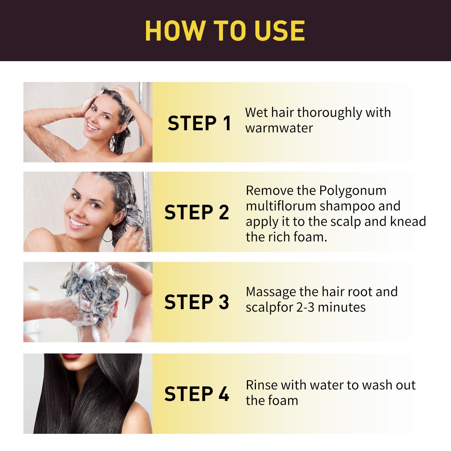 GDBadais Black Hair Shampoo, Multiflorum Essence Moisturizing Nourishing Cleansing Repairing Black And Smooth Hair Shampoo