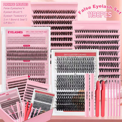 Amazing value eyelash set! A 6-box mixed gift set containing 2080 lashes, including two sets of tools: a volumizing set and a natural/mixed set for lower lashes. D-curl, suitable for all makeup looks and beginners.