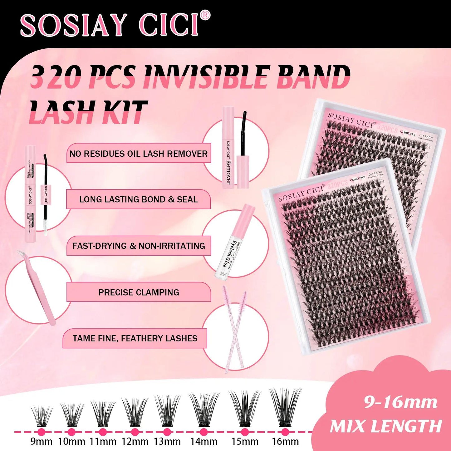 SOSIAY CICI Volumizing 40D Curled Single Lashes 320 Pieces Comic Book Lash Kit with Free Glue & Remover for Beginners HALIDAYHAUL Gift - Cosmetic