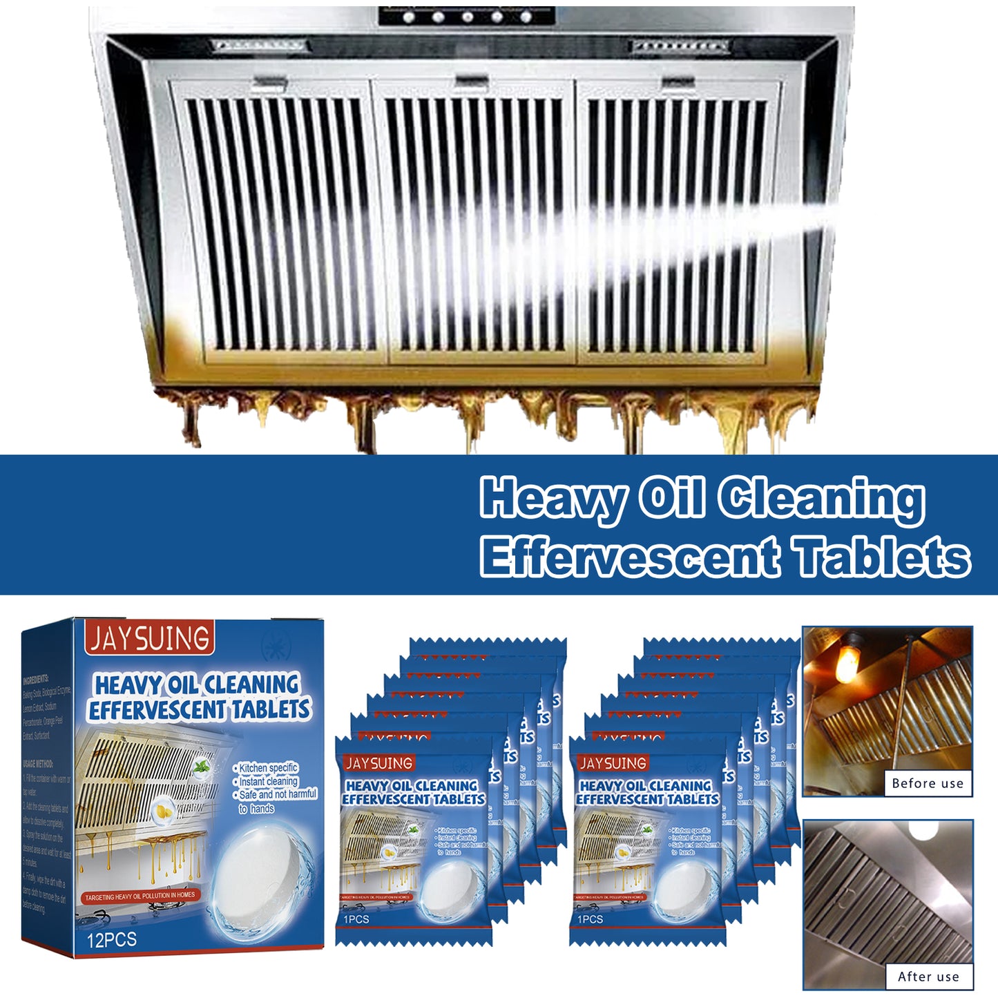 GDBadais Kitchen Oil Stain Cleaning Tablets Heavy Oil Dirt Stain Cleaning Effervescent Tablets Kitchen Range Hood Cooktop