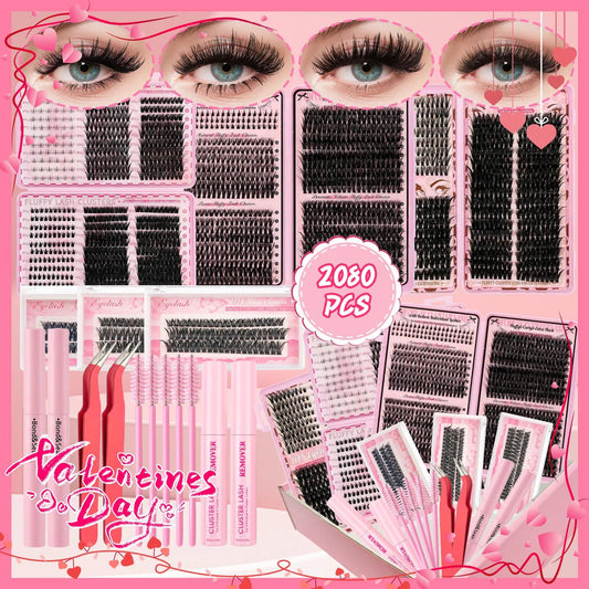 Amazing value eyelash set! A 6-box mixed gift set containing 2080 lashes, including two sets of tools: a volumizing set and a natural/mixed set for lower lashes. D-curl, suitable for all makeup looks and beginners.