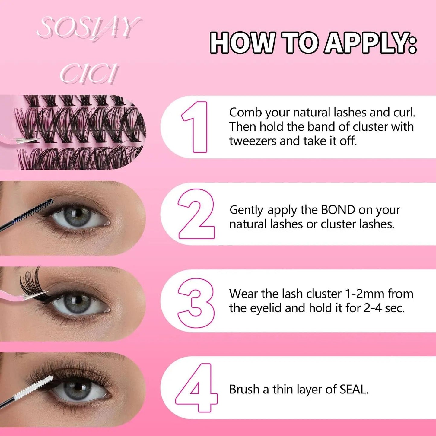 SOSIAY CICI DIY Eyelash Extension Kit - 320-Cluster Grafting Toolset with 9-16mm 40D Clusters, Adhesive, Sealant, Remover, & Curler for Natural Long-Lasting Lashes at Home