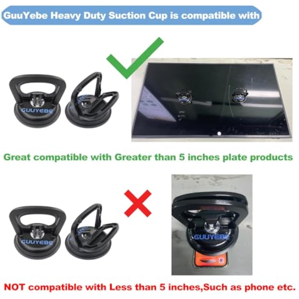 Heavy Duty Suction Cup, Vacuum Suction Cups for TV LED LCD Glass Mirror Screen Panel Granite Tiles and Compatible with Dent Puller to car Repairs Lifting Handle Removal Tool 2 Pack