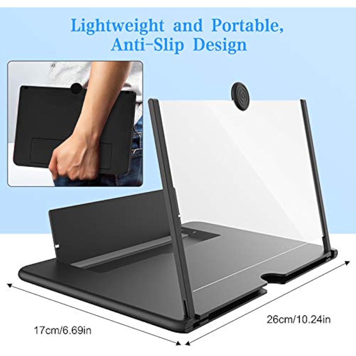 12 Inch Phone Screen Magnifier, HD Foldable Portable Screen Amplifier with Stand for Movies & Gaming, Universal Smartphone Viewer Gift for Men (Black)