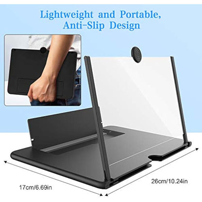 12 Inch Phone Screen Magnifier, HD Foldable Portable Screen Amplifier with Stand for Movies & Gaming, Universal Smartphone Viewer Gift for Men (Black)