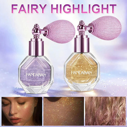 Body glitter spray, loose powder shimmer spray, fine glitter highlighter, suitable for carnivals, music festivals, parties, rave parties, rave costumes, hair, face, nail art, and other occasions.