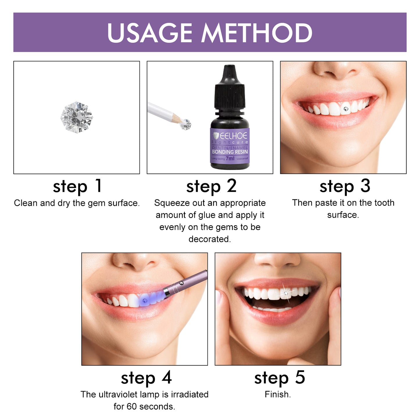 GDBadais Tooth Gem Decorative Glue, DIY Fashionable Jewelry Bonding Teeth Gems Light Cured Adhesive Glue