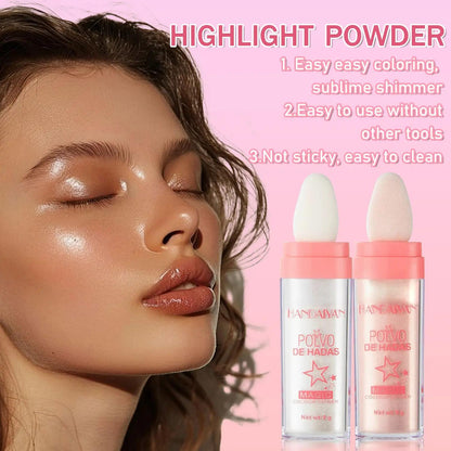 Pearlescent Shimmer Highlighting & Contouring Puff Powder - 2 Shades (White, Pink) - Premium Formula for Face, Body, Lips, Eyes - Lightweight & Non-Greasy - Easy Application - Multi-Use Glitter Powder for Special Occasions - Highlighter Stick