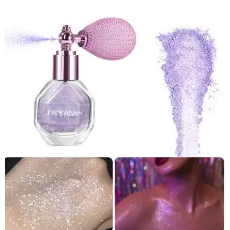 HANDAIYAN Diamond Shimmer Highlighter Powder Spray - Waterproof, Smudge-Proof, Matte Finish, Long-Lasting, Fade-Resistant, Compact, Portable, for Body, Face, Hair, Clothes, High Gloss Glitter, Makeup Essential - Cosmetic
