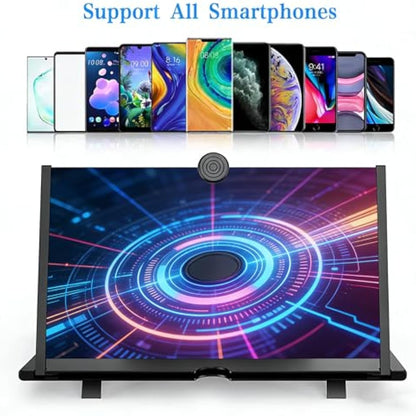 12 Inch Phone Screen Magnifier, HD Foldable Portable Screen Amplifier with Stand for Movies & Gaming, Universal Smartphone Viewer Gift for Men (Black)