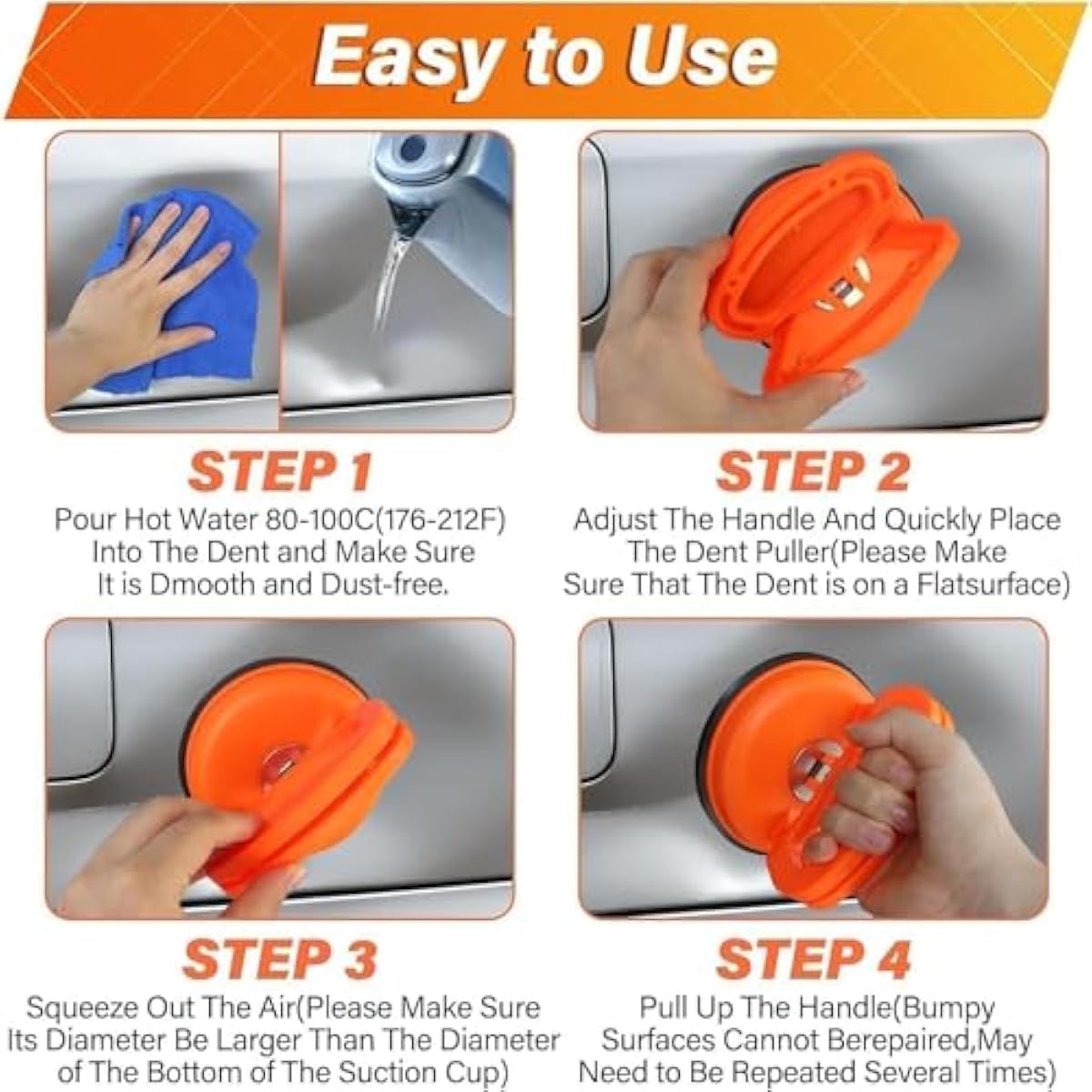 Dent Puller,Car Dent Puller 3 Pack Dent Remover Tool Dent Removal Kit for Car Suction Cup Dent Puller and Dent Repair Kit for Car Body,Screen,Tiles Lifting,Objects Moving(Orange+Yellow+Black)
