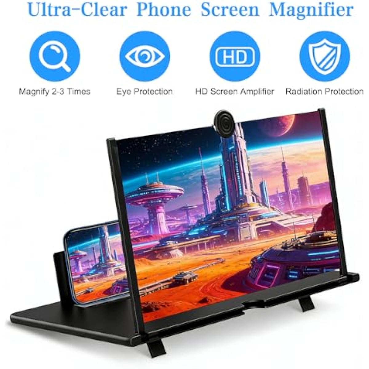 12 Inch Phone Screen Magnifier, HD Foldable Portable Screen Amplifier with Stand for Movies & Gaming, Universal Smartphone Viewer Gift for Men (Black)