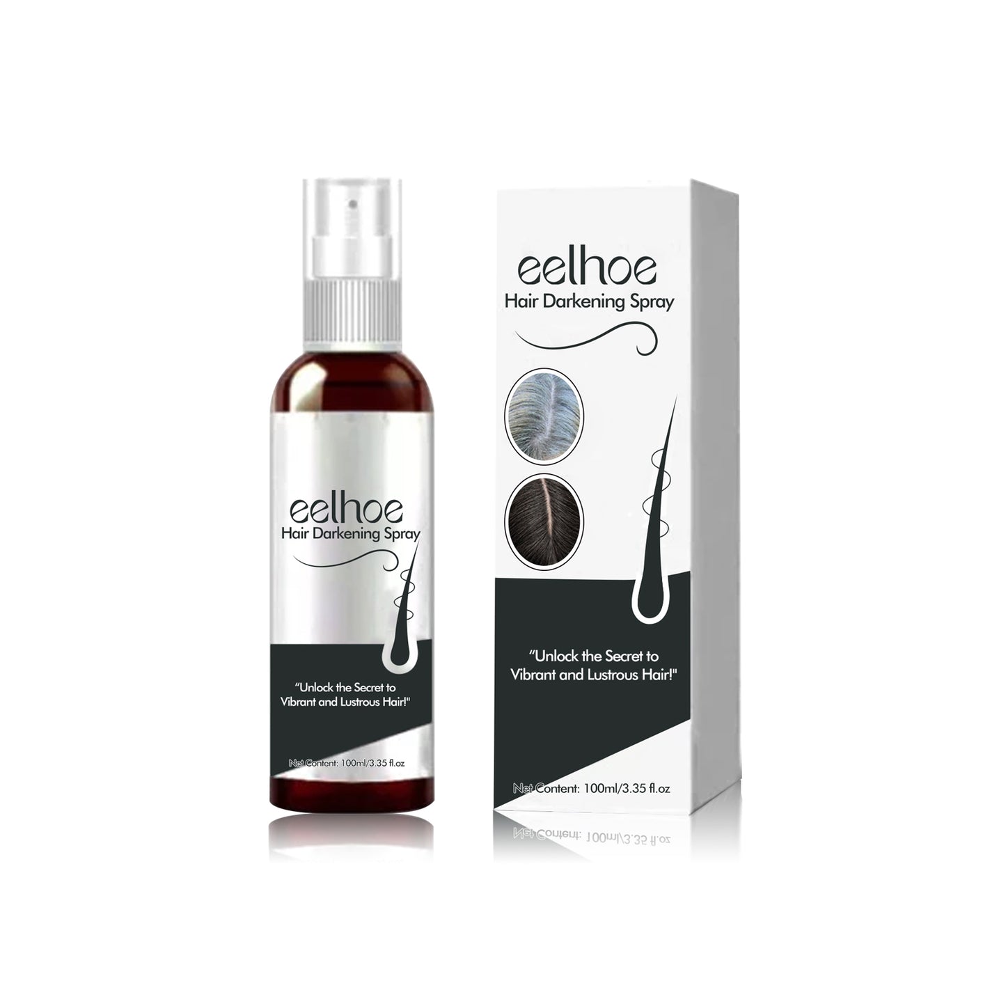 GDBadais Hair Darkening Spray, Natural Black Hair Cover White Hair Smooth Shiny Moisturizing Dense Hair Conditioning Spray