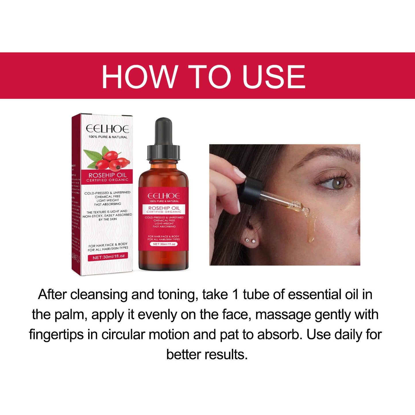 GDBadais Rose Hip Facial Essential Oil Facial Body Moisturizing Skin care Supple Hair Care Massage Essential Oil