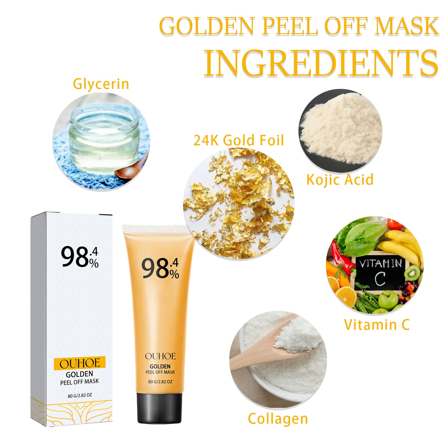 GDBadais 24k Gold Peel Mask Deeply Cleanses The Skin Of Blackheads, Pimples, Delicate Pores And Tighteners Skin Care