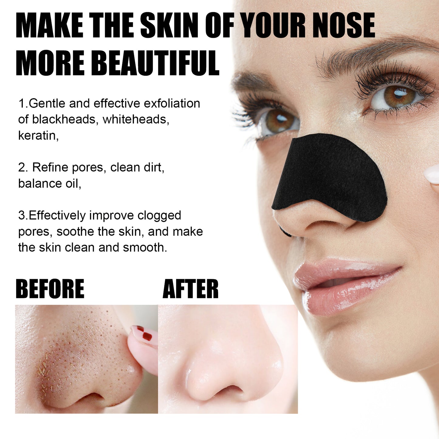 GDBadais Black Pig Nose Patch, Bamboo Charcoal Remove Blackhead Acne Tear Nose Mask Patch