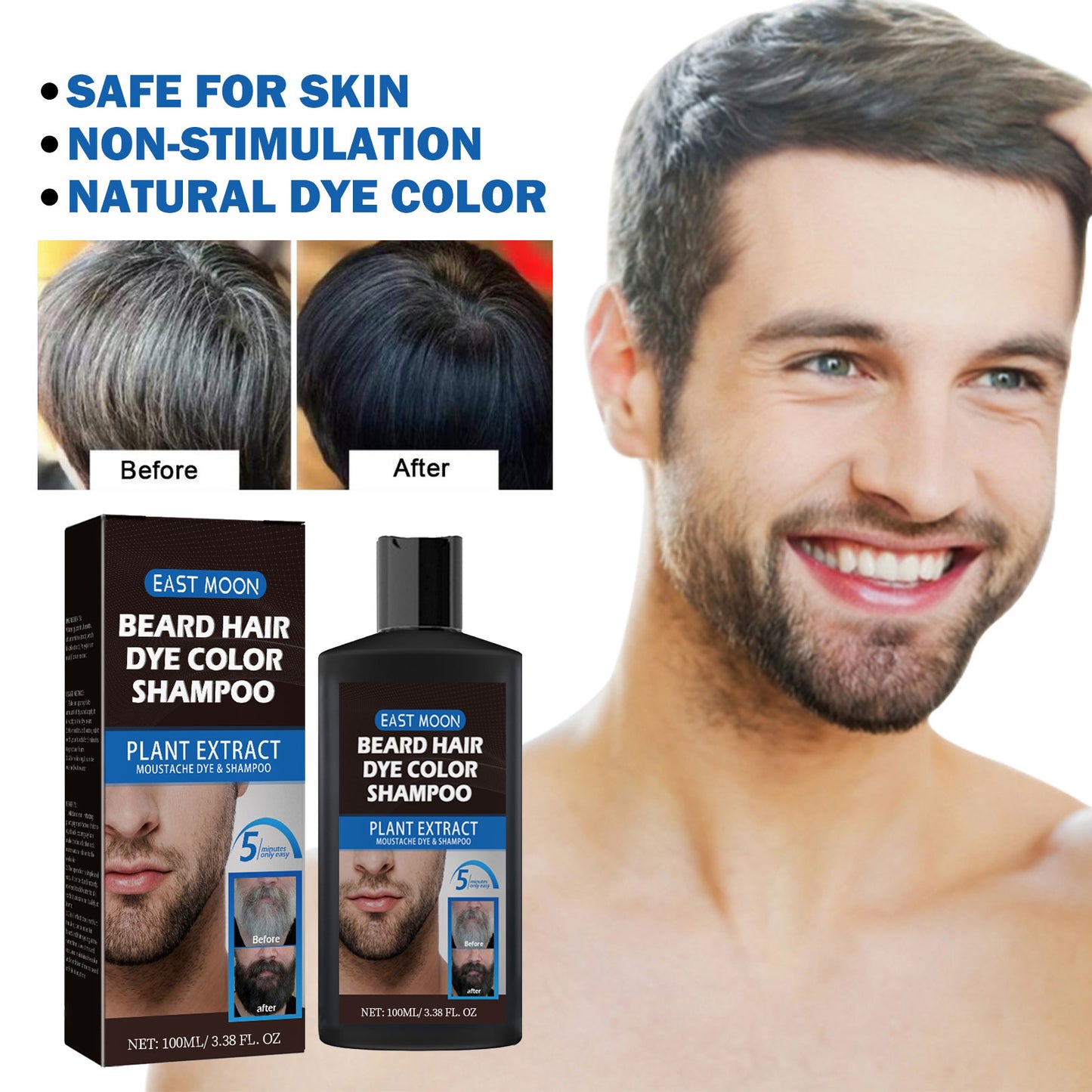 GDBadais Beard Hair Dye Color Shampoo, Quick Color Black For Men's Hair And Beard Slit Drying Treatment