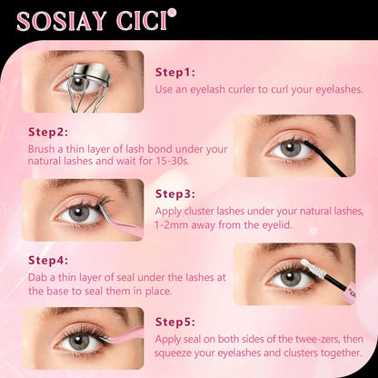 SOSIAY CICI Volumizing 40D Curled Single Lashes 320 Pieces Comic Book Lash Kit with Free Glue & Remover for Beginners HALIDAYHAUL Gift - Cosmetic