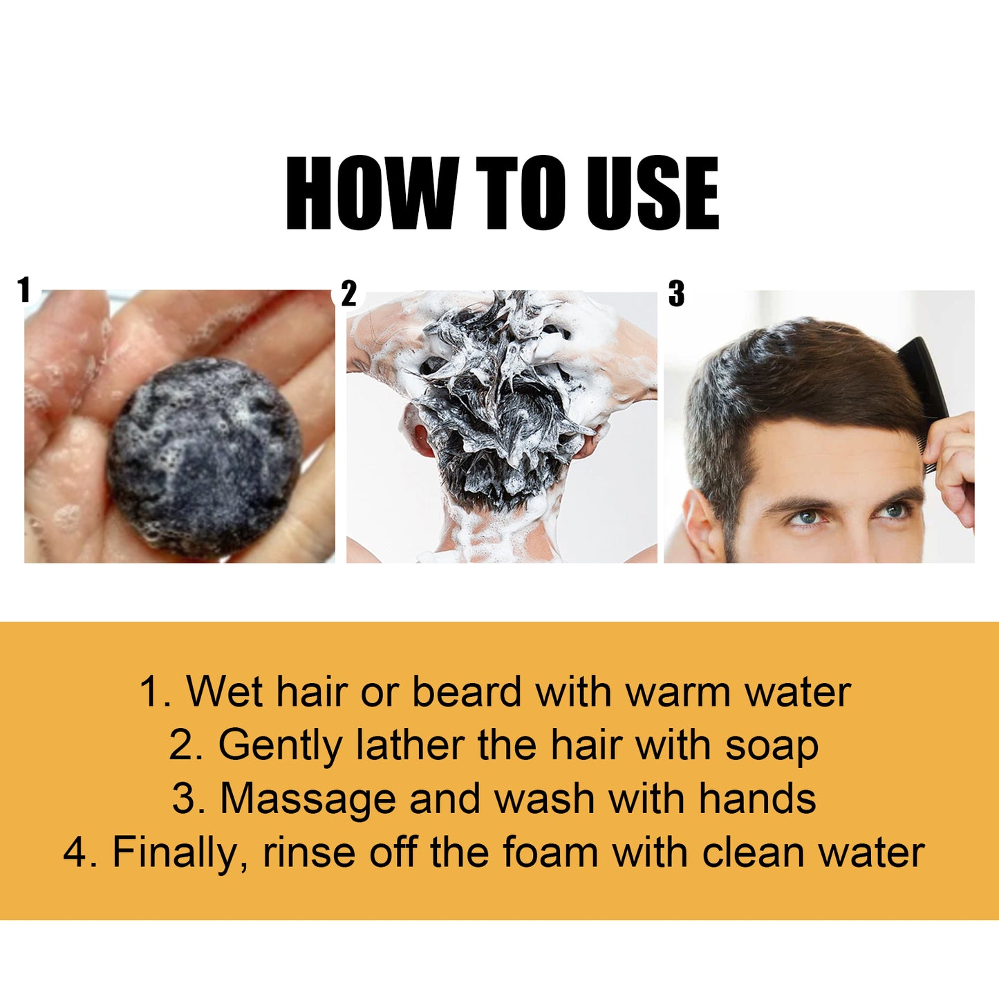 GDBadais Black Soap, Black Dense Hair Care Clean Scalp Supple And Strong Shampoo Soap