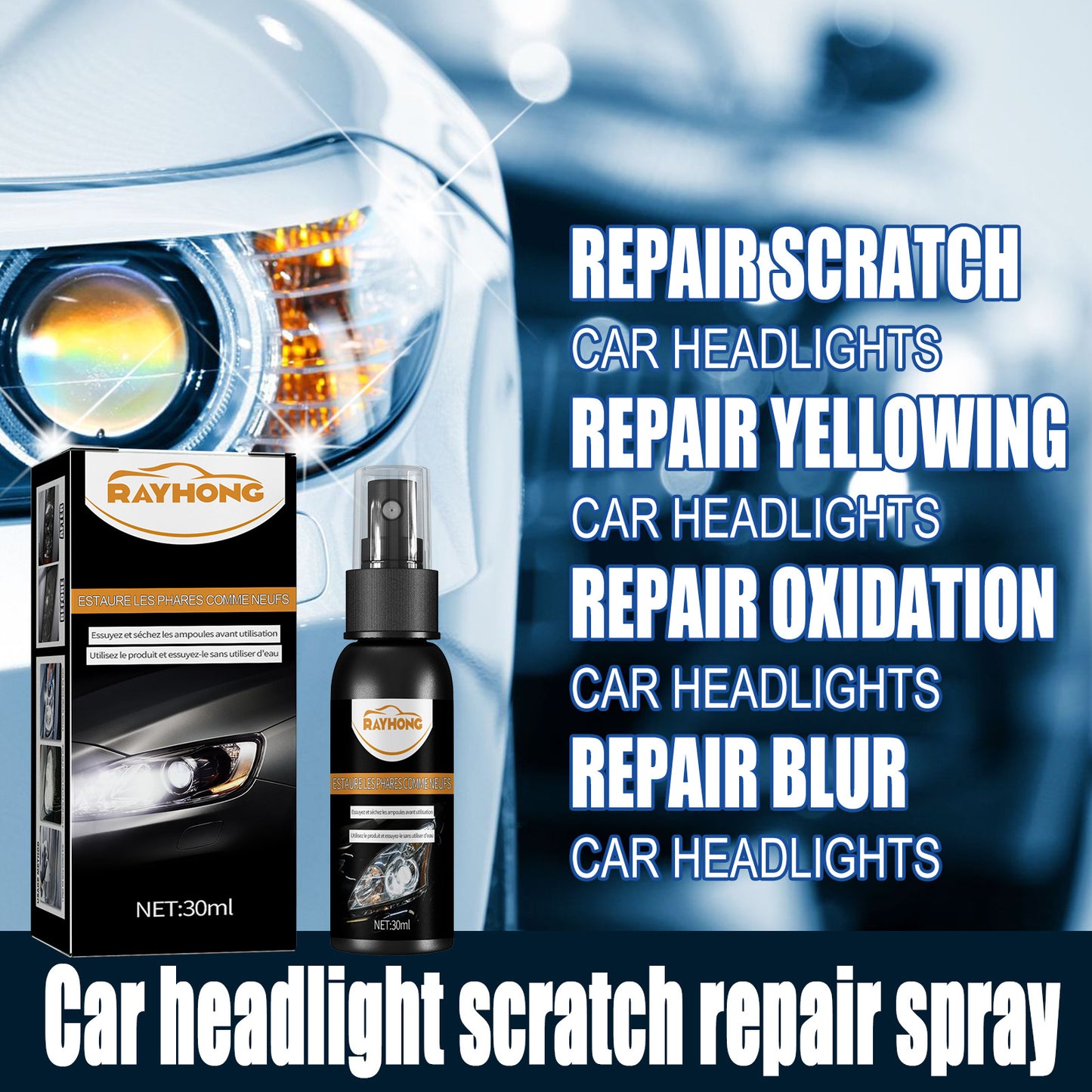 GDBadais Car Headlight Scratch Repair Spray, Reconditioning Spray For Headlamp Crystal Plated Vehicles
