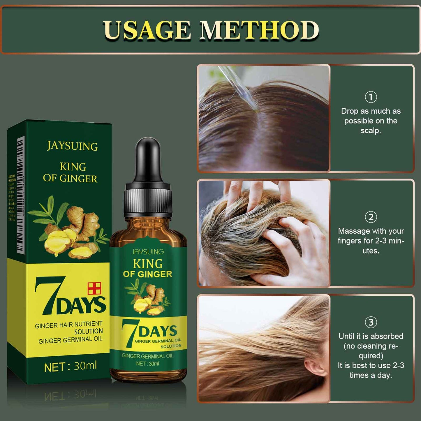 GDBadais Ginger Hair Care Essential Oil Refreshing And Nourishing Scalp Follicles And Strengthening Hair Nutrition Solution