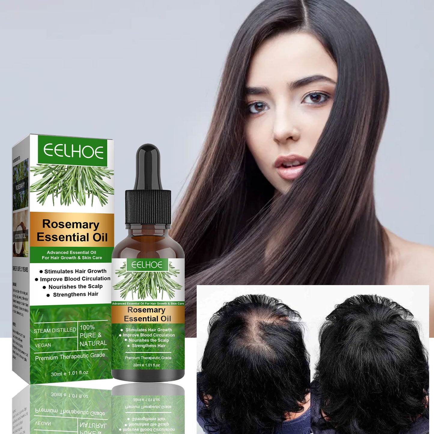 GDBadais Rosemary Hair Essential Oil Gentle Scalp Care Soft Shine Natural Fluffy Hair Essential Oil