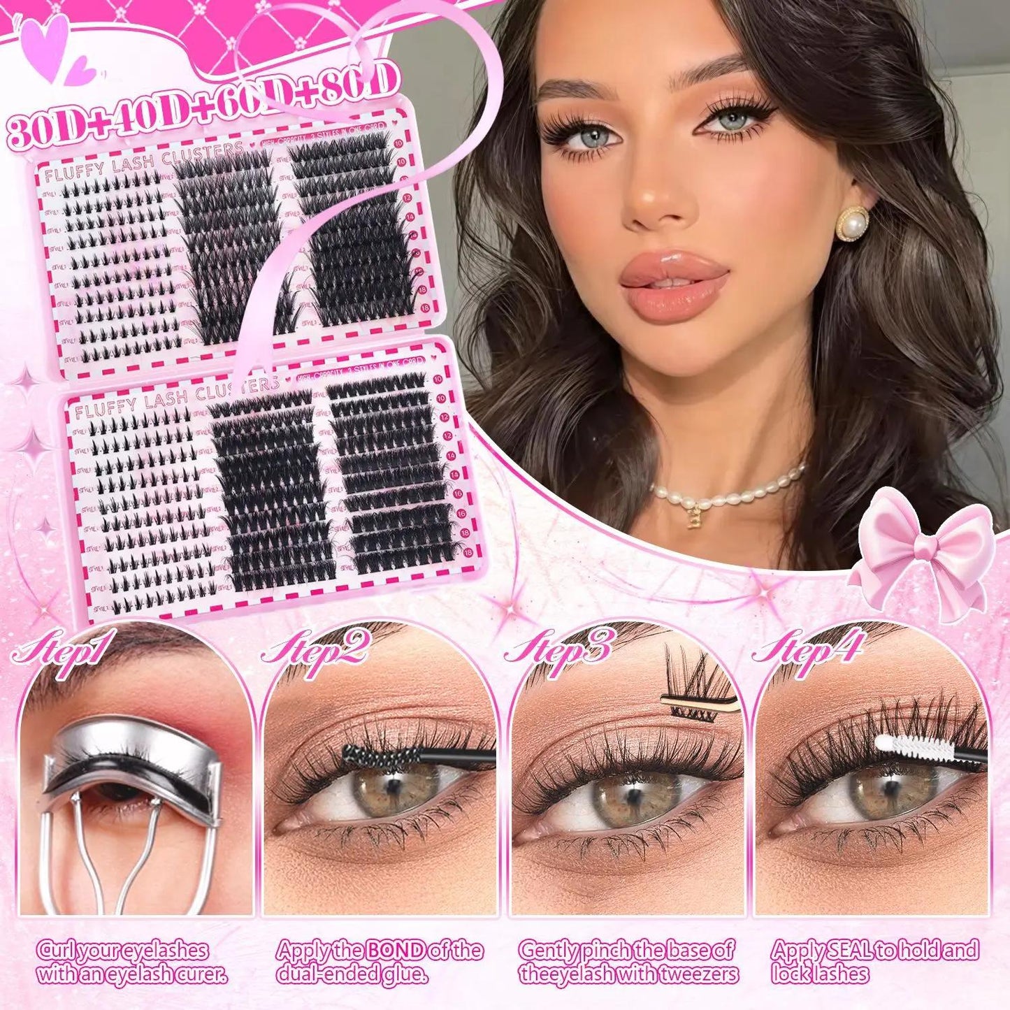 All-in-One Mixed Length Lash Clusters Kit Individual False Eyelash Extension Set, Wispy Volume Manga Ultra Dramatic Styles with Pikes Bottom Lashes, Includes Lash Bond&Seal, Remover, Tweezers, Brush, Eyelash Curler for Easy DIY At Home Lash Makeup