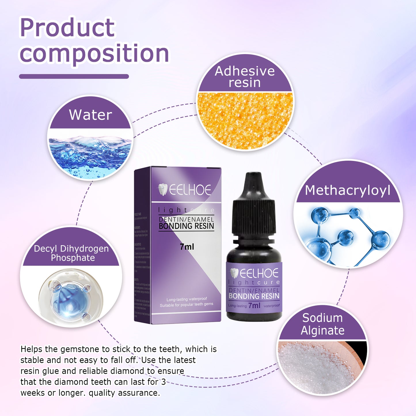 GDBadais Tooth Gem Decorative Glue, DIY Fashionable Jewelry Bonding Teeth Gems Light Cured Adhesive Glue