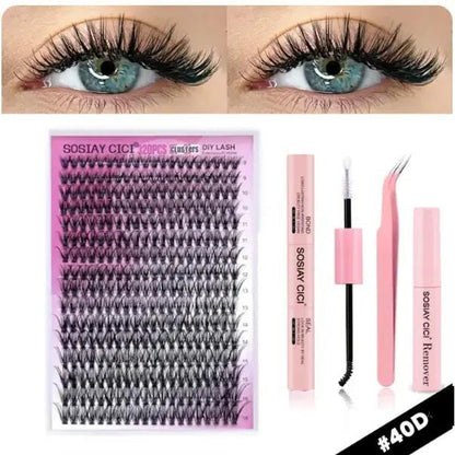SOSIAY CICI Lightweight & Elongating Cluster False Eyelash Kit 40D Curl 320 Clusters 9-16mm Natural Voluminous DIY Lash Extensions with Soft Ultra-Thin Bands & Complete Tool Kit