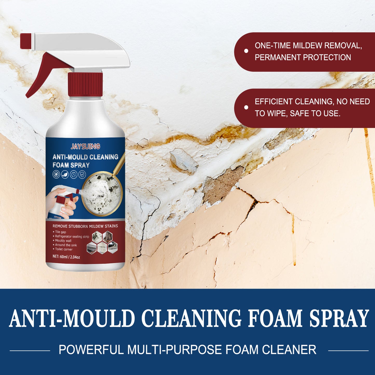 GDBadais Foam Cleaning Mold Remover Spray, Ceramic Tile Wall Bathroom Silicone Multi-Purpose Cleaning Mold Remover Spray