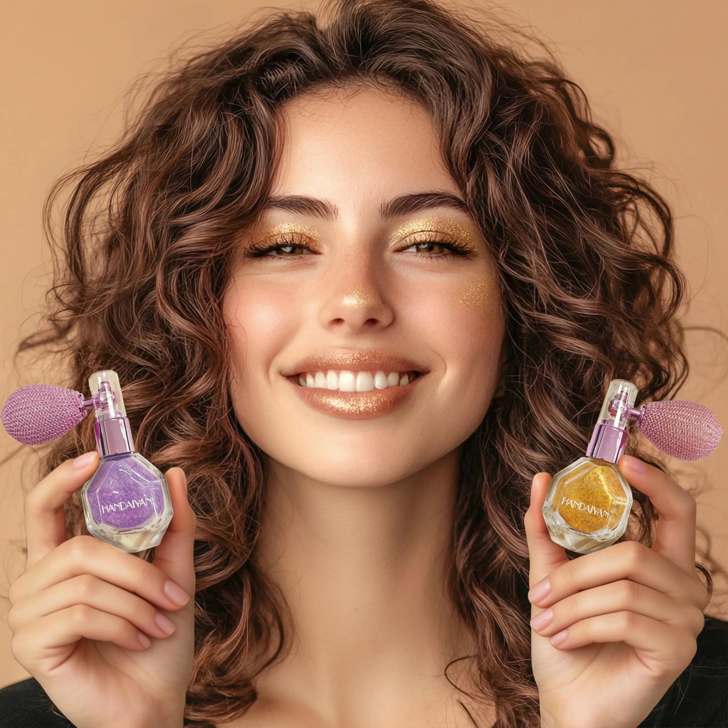 HANDAIYAN Gold and Purple Glitter Spray - Ultra-Fine High-Shine Makeup Mist for Carnivals Concerts Parties Rave Events Glossy Finish for All Skin Types - Powder